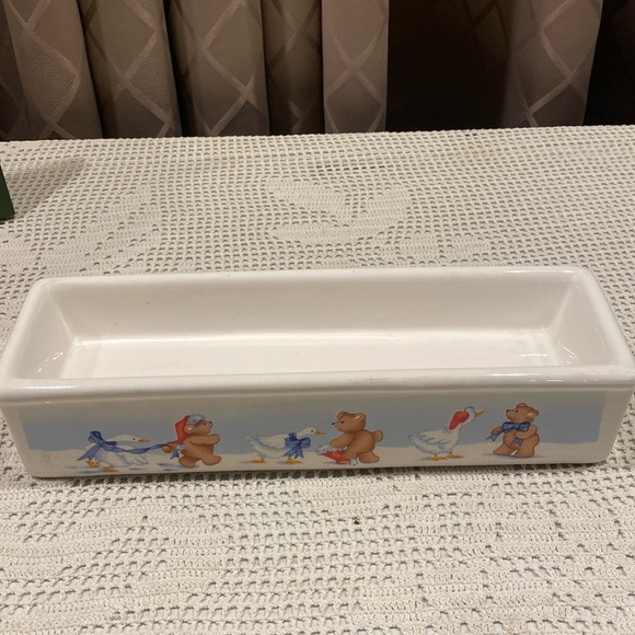 Vintage House of Lloyd Ceramic Christmas Bear and Goose Cracker Tray - Picture 1 of 7